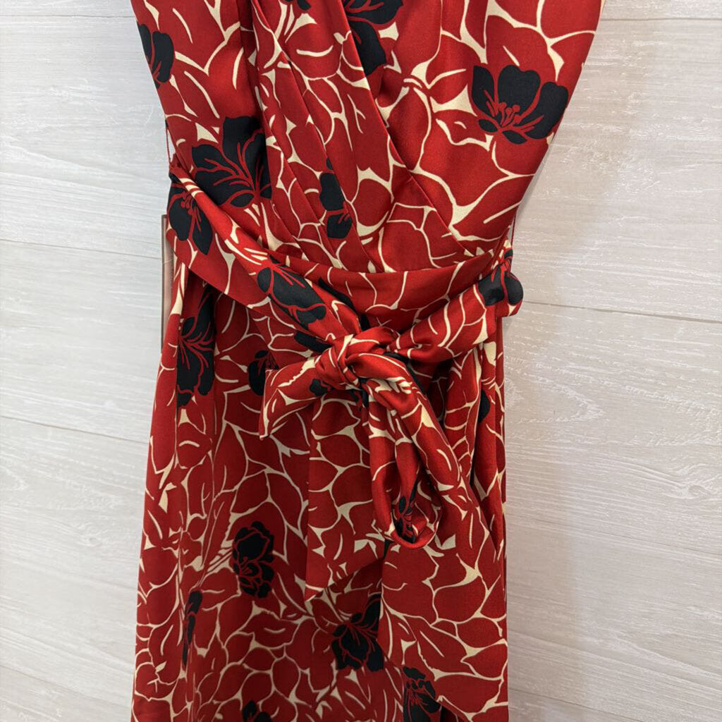 Ann Taylor Red Print Halter Neck Tie Waist Dress 10
