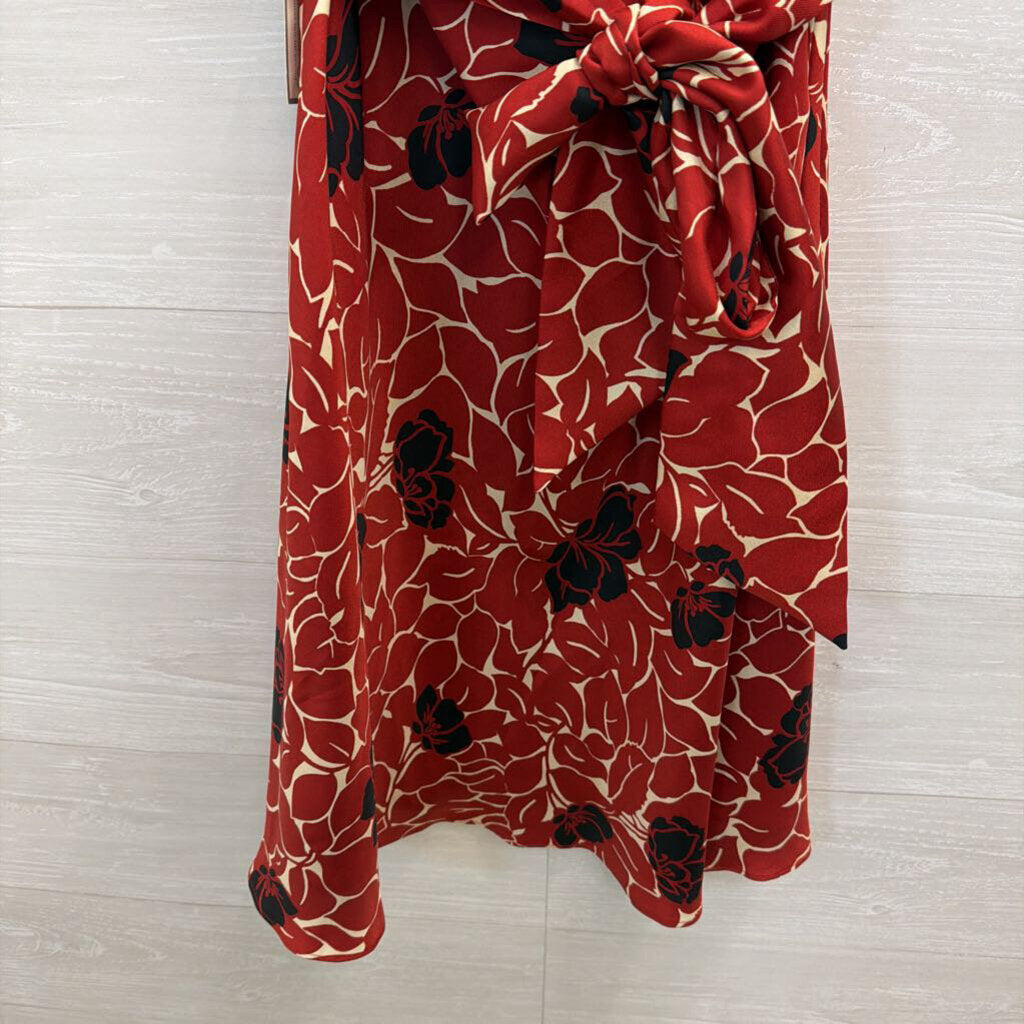Ann Taylor Red Print Halter Neck Tie Waist Dress 10