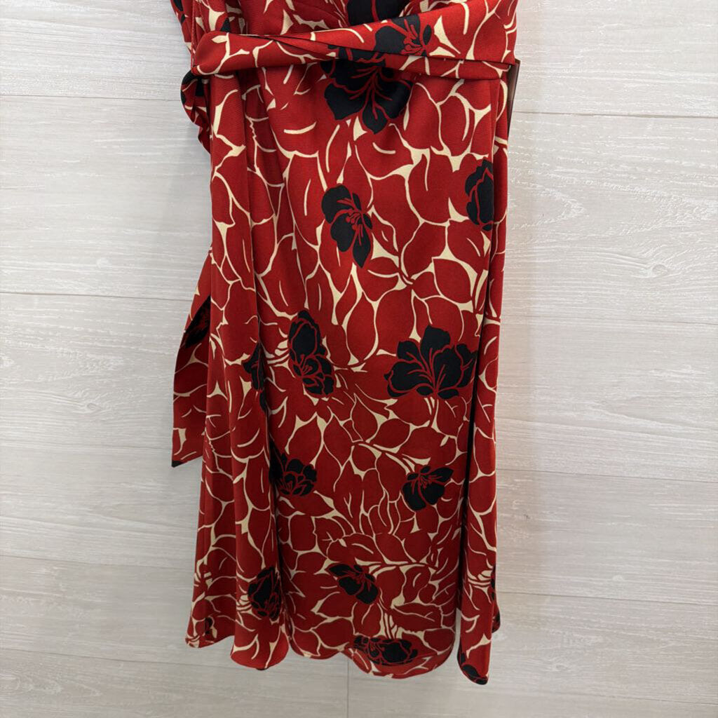 Ann Taylor Red Print Halter Neck Tie Waist Dress 10