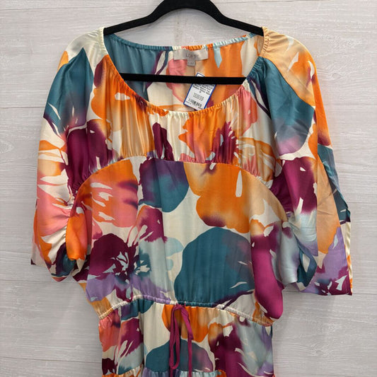 Loft White/ Multi Print Short Sleeve Top Medium