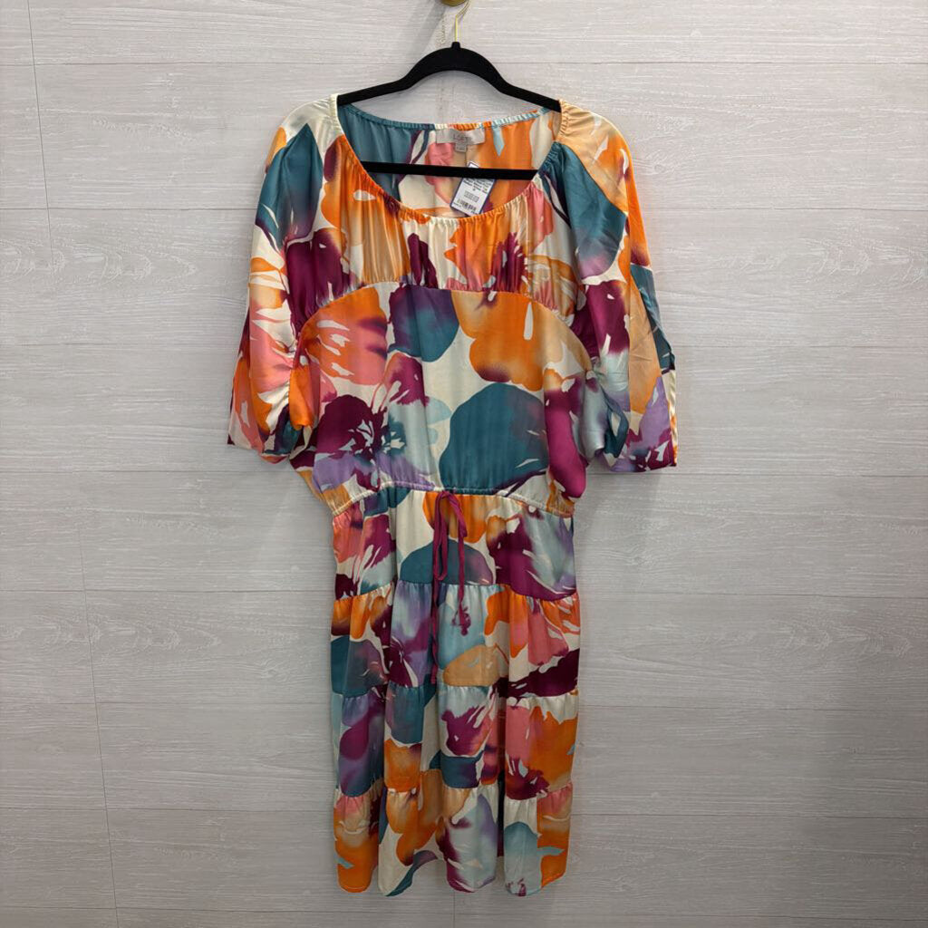 Loft White/ Multi Print Short Sleeve Top Medium