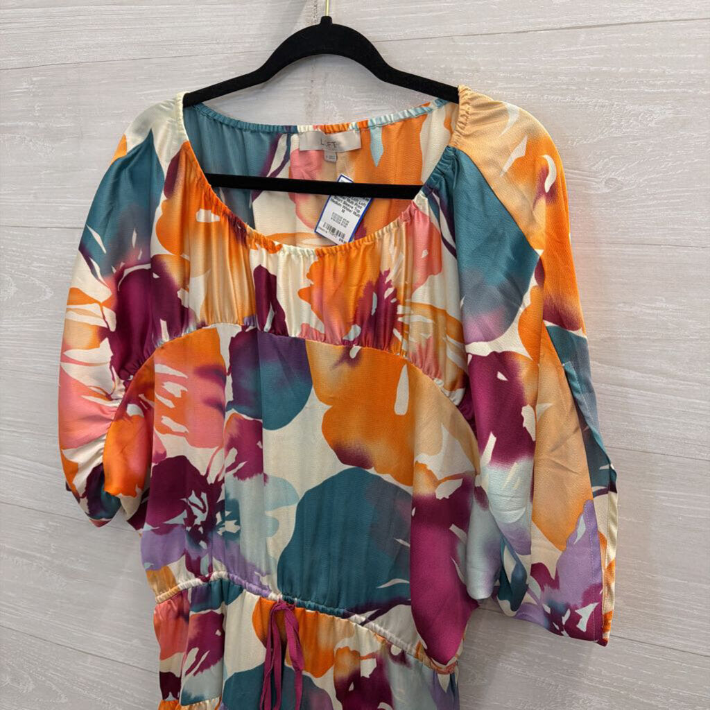 Loft White/ Multi Print Short Sleeve Top Medium