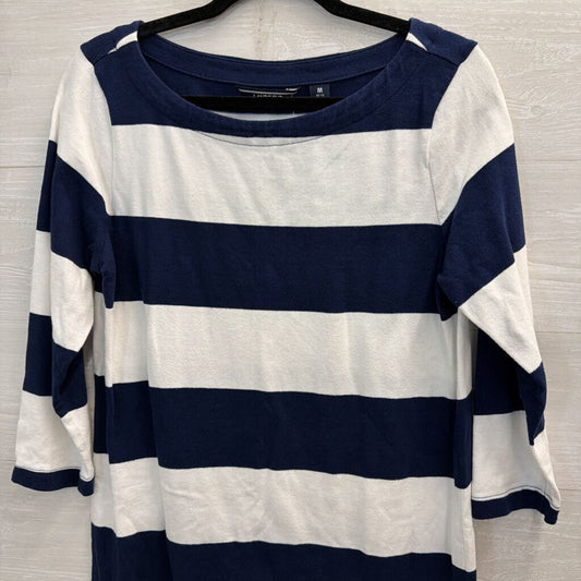 Lands End White/ Navy Striped Long Sleeve Dress Medium