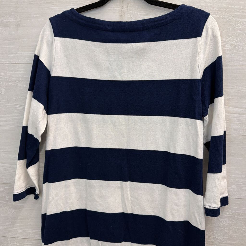 Lands End White/ Navy Striped Long Sleeve Dress Medium