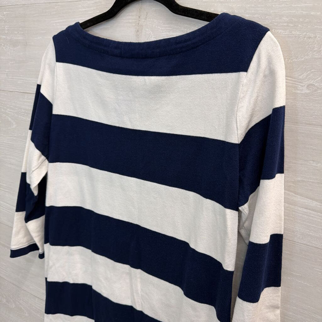Lands End White/ Navy Striped Long Sleeve Dress Medium