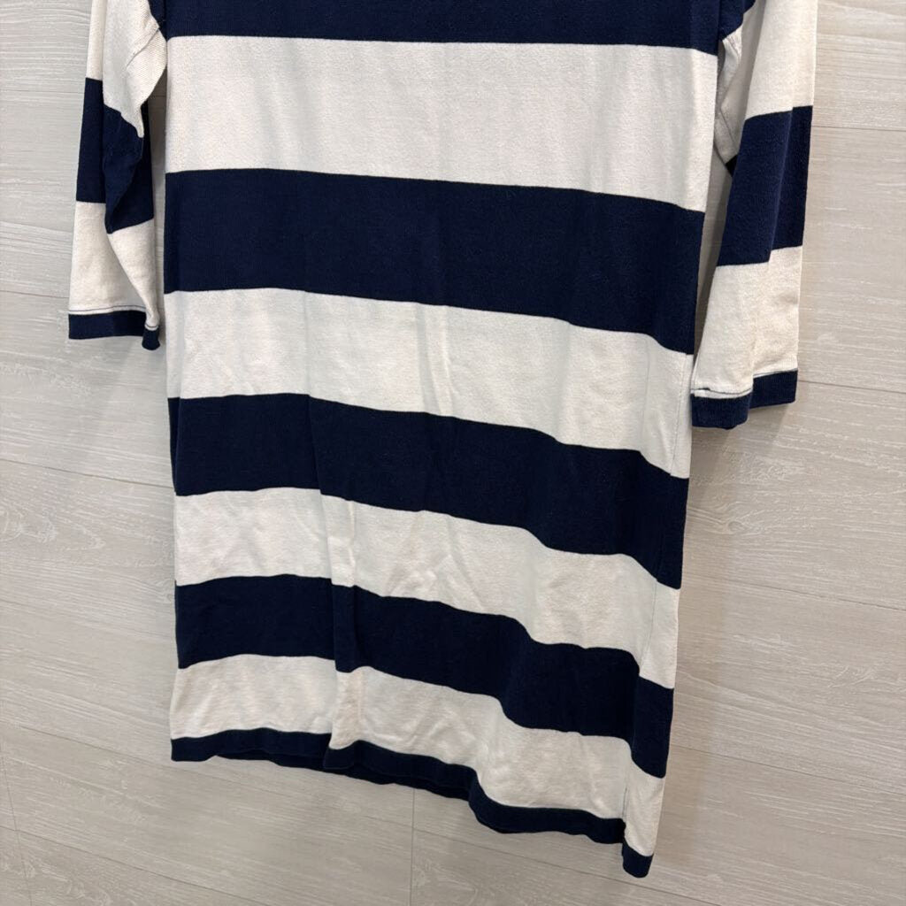 Lands End White/ Navy Striped Long Sleeve Dress Medium