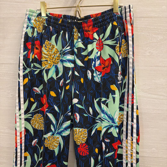 Adidas Black/ Multi Print Pull On Wide Leg Track Pants Large