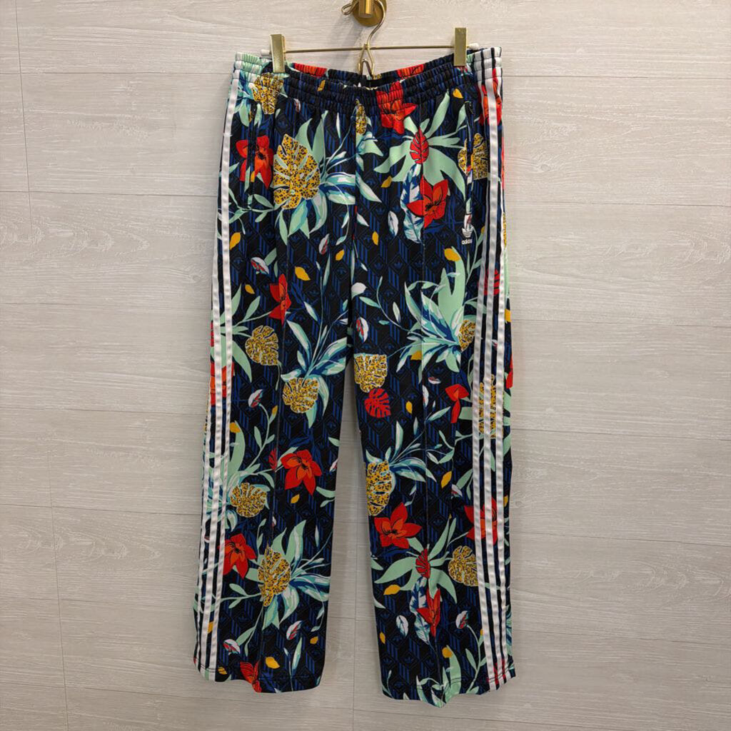 Adidas Black/ Multi Print Pull On Wide Leg Track Pants Large