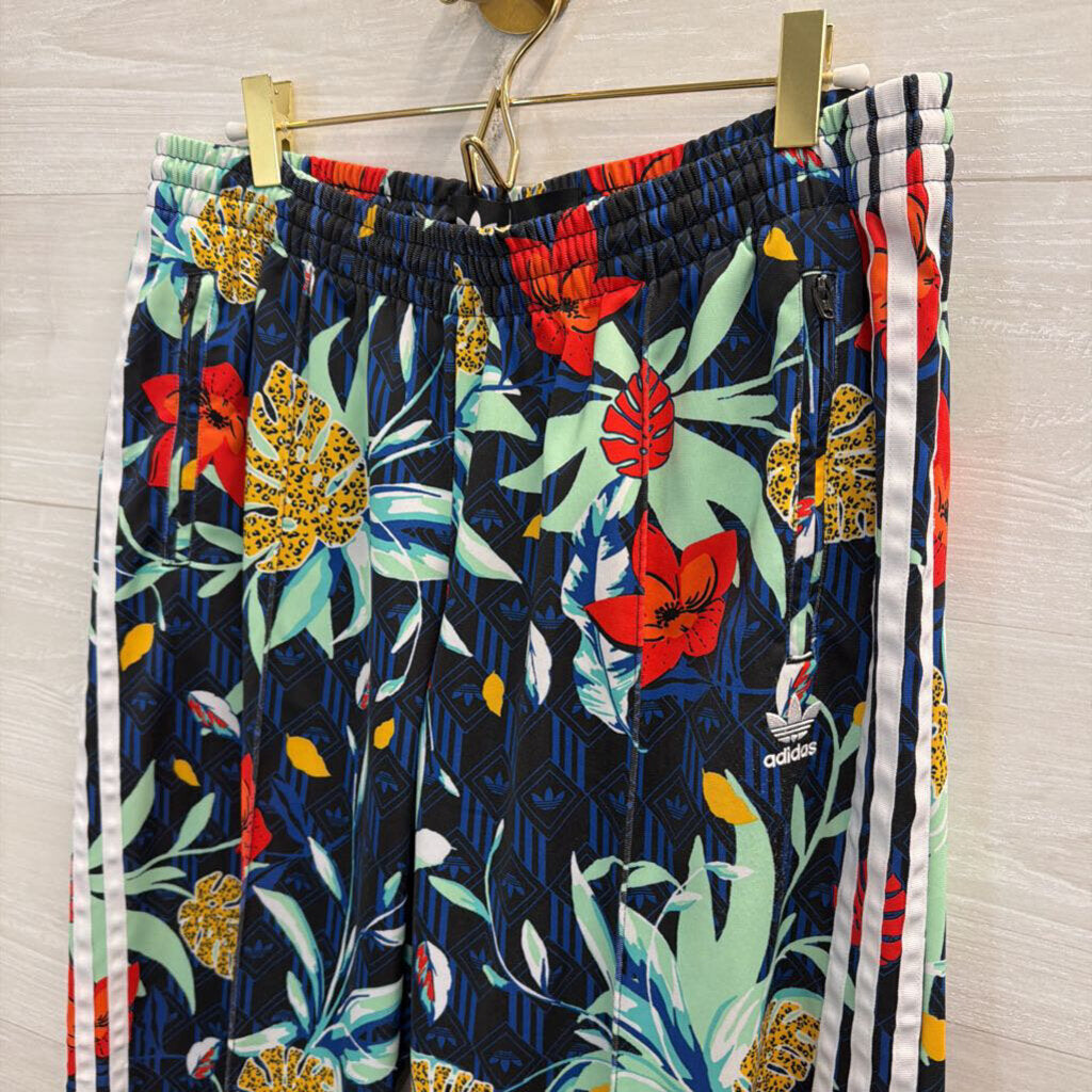 Adidas Black/ Multi Print Pull On Wide Leg Track Pants Large