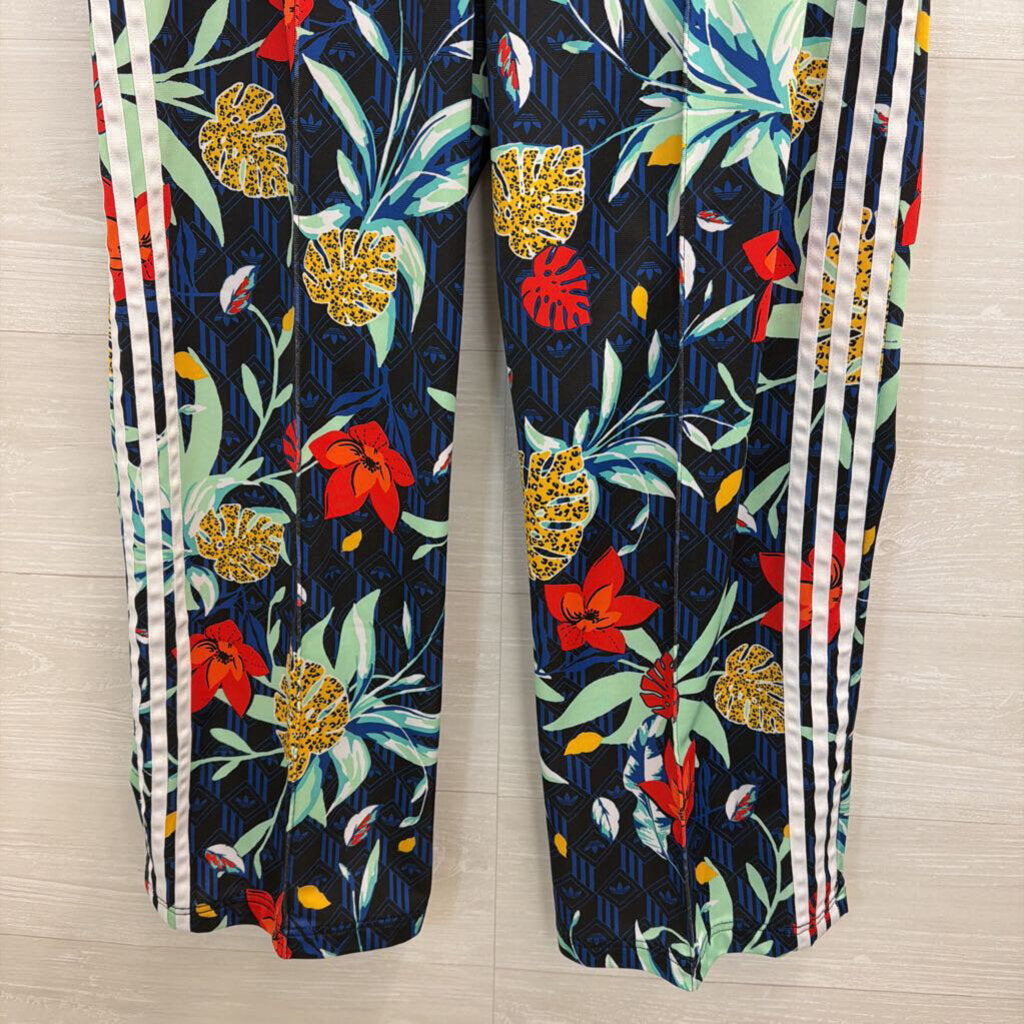 Adidas Black/ Multi Print Pull On Wide Leg Track Pants Large