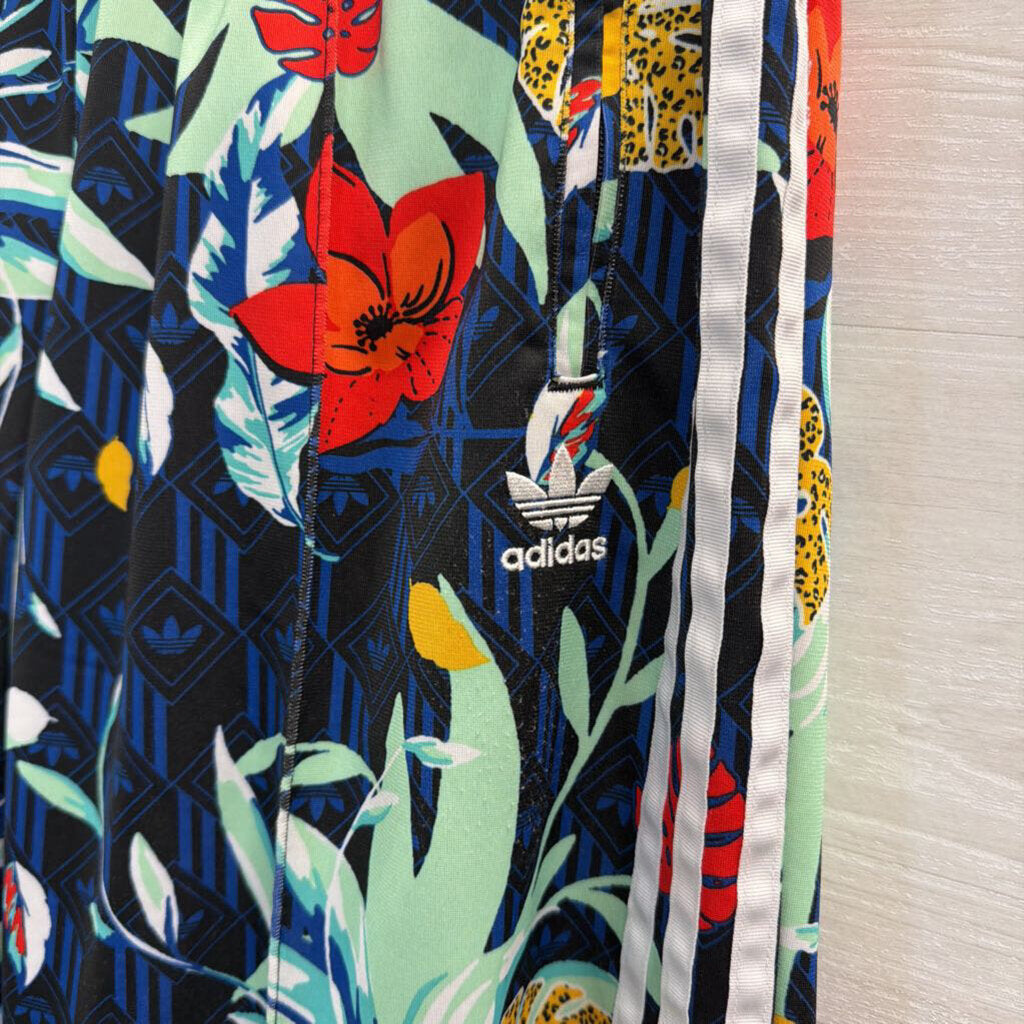 Adidas Black/ Multi Print Pull On Wide Leg Track Pants Large