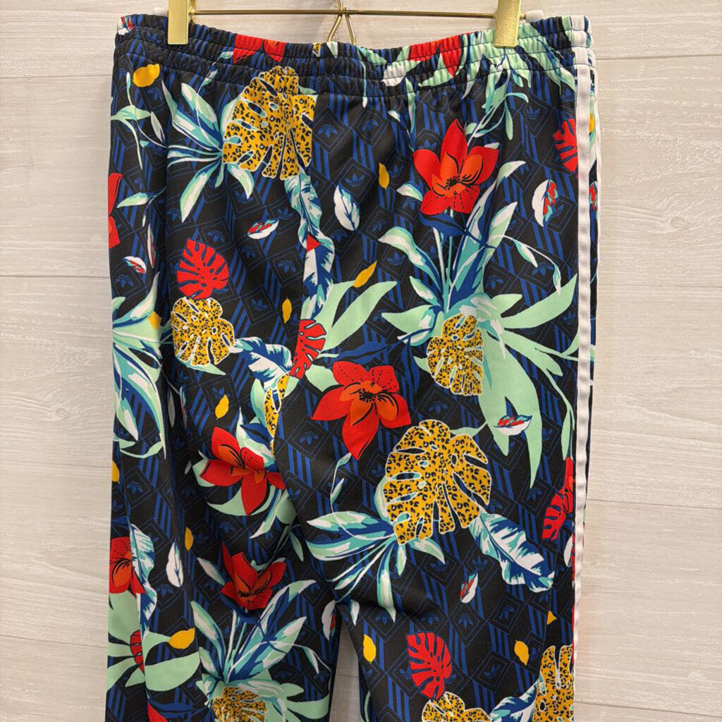 Adidas Black/ Multi Print Pull On Wide Leg Track Pants Large
