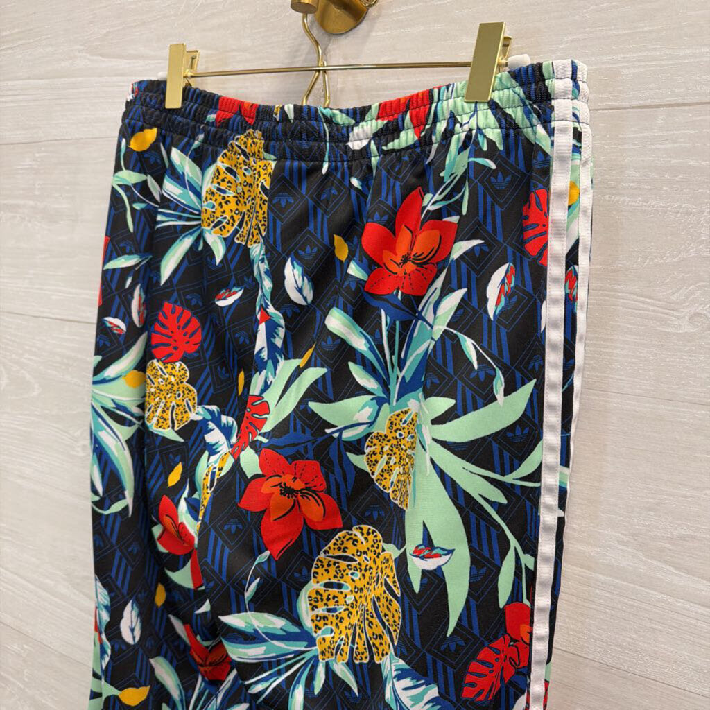 Adidas Black/ Multi Print Pull On Wide Leg Track Pants Large