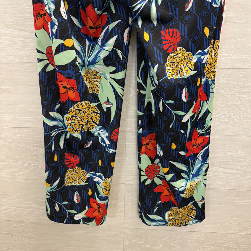 Adidas Black/ Multi Print Pull On Wide Leg Track Pants Large