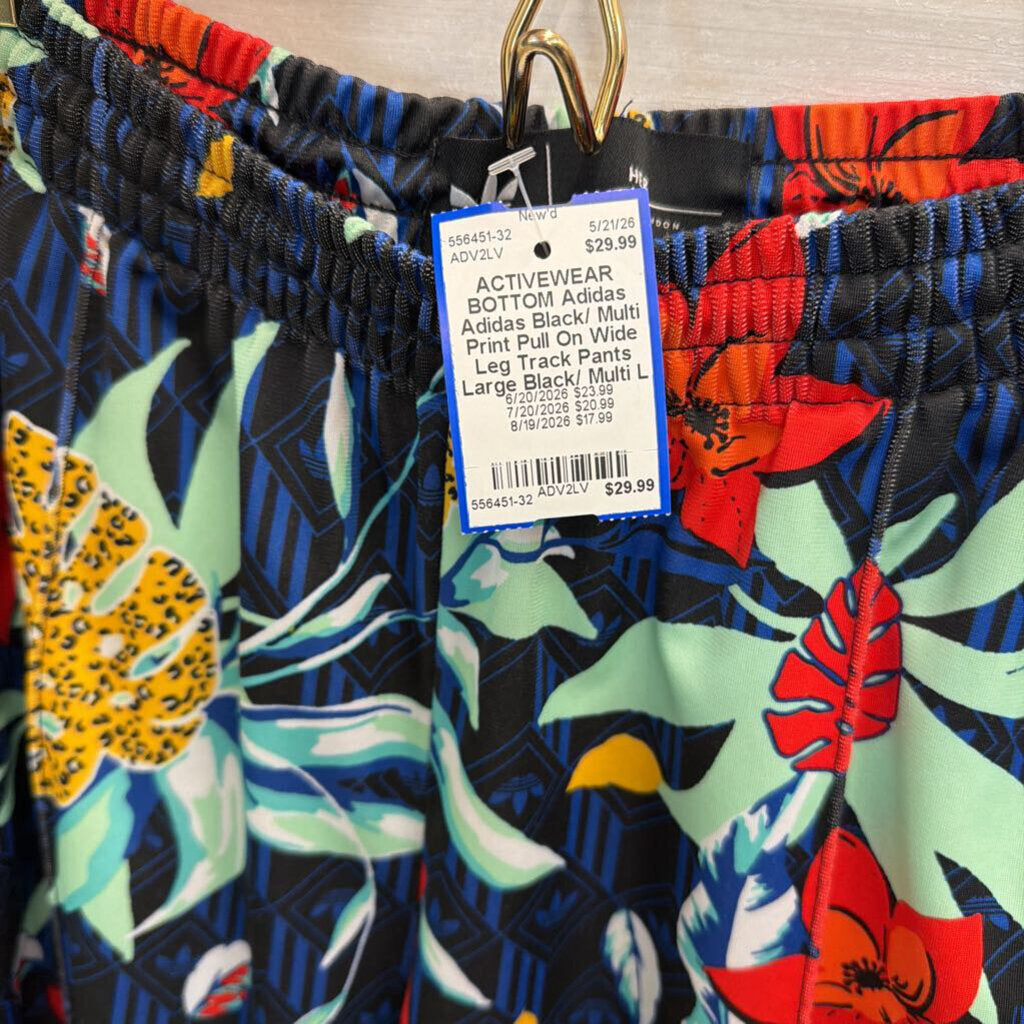 Adidas Black/ Multi Print Pull On Wide Leg Track Pants Large