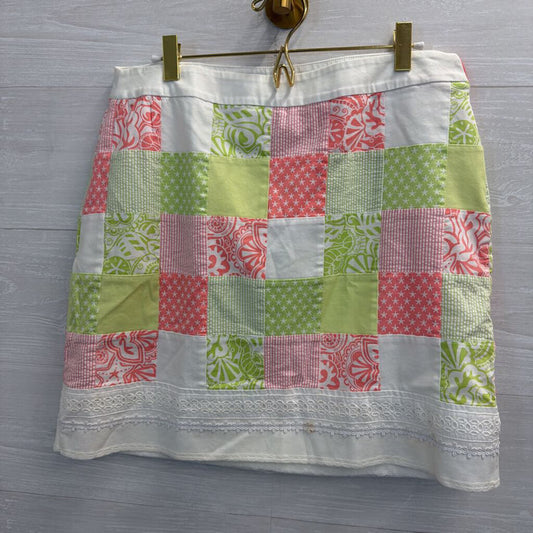 Vineyard Vines White/ Green/ Pink Quilted Print Skirt 12
