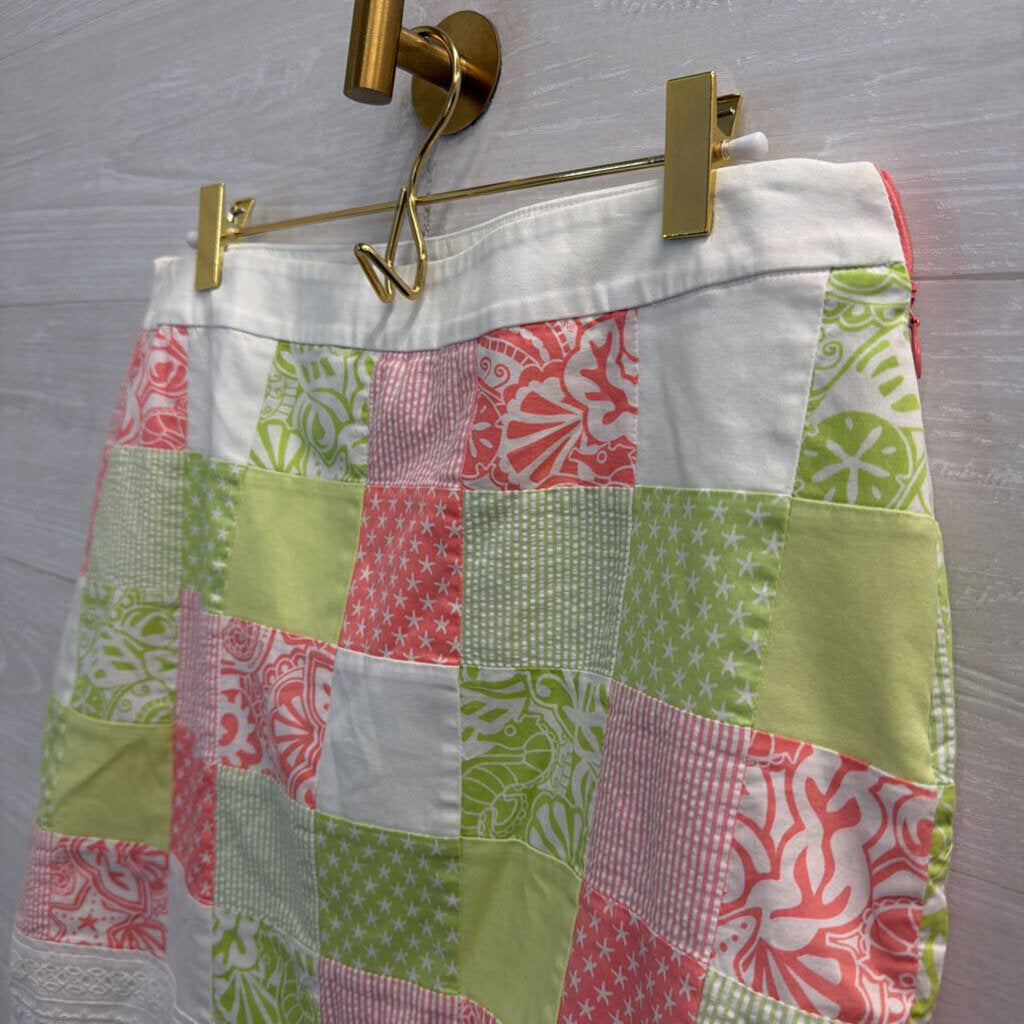 Vineyard Vines White/ Green/ Pink Quilted Print Skirt 12