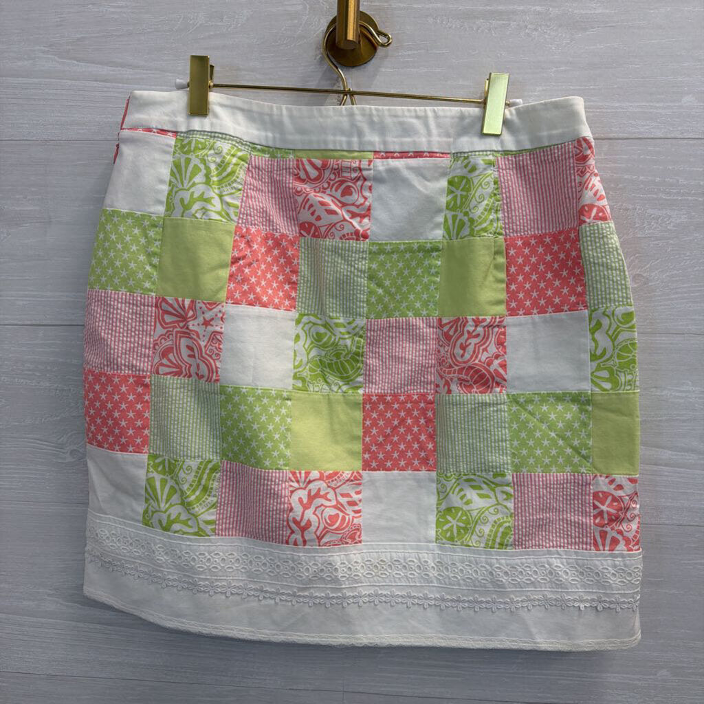 Vineyard Vines White/ Green/ Pink Quilted Print Skirt 12