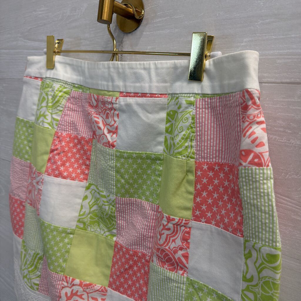 Vineyard Vines White/ Green/ Pink Quilted Print Skirt 12