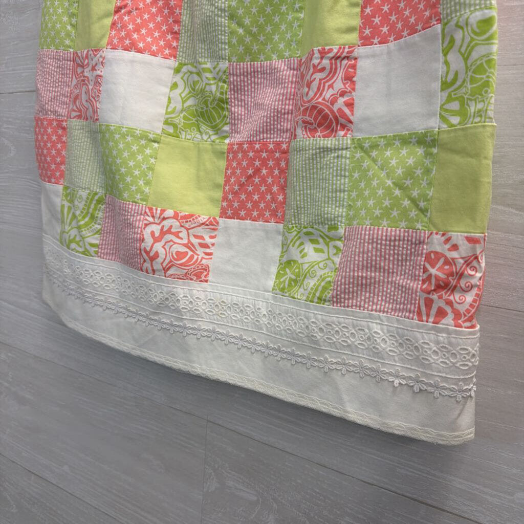 Vineyard Vines White/ Green/ Pink Quilted Print Skirt 12