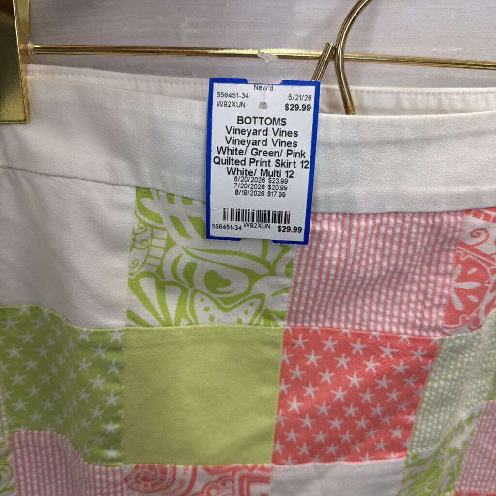 Vineyard Vines White/ Green/ Pink Quilted Print Skirt 12