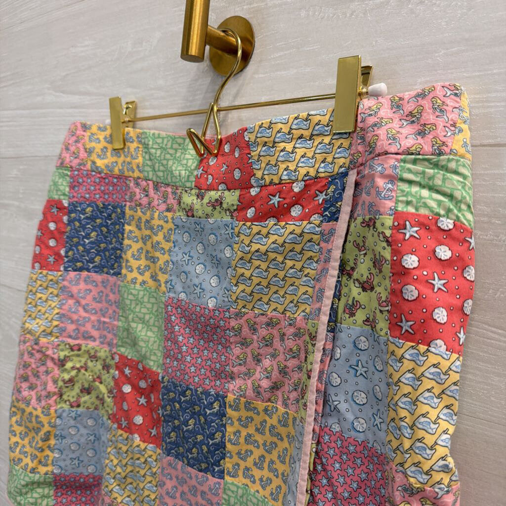 Vineyard Vines Pink/ Multi Quilted Print Faux Wrap Skirt 12