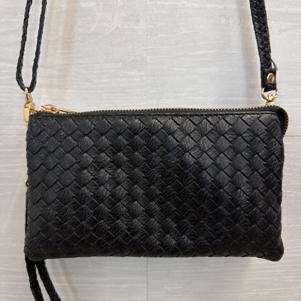 Black Woven Leather Wristlet/ Crossbody Purse