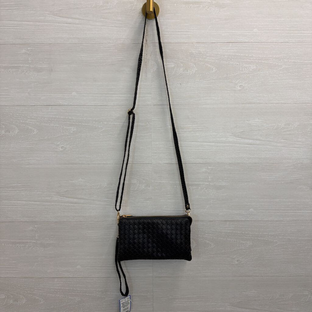 Black Woven Leather Wristlet/ Crossbody Purse