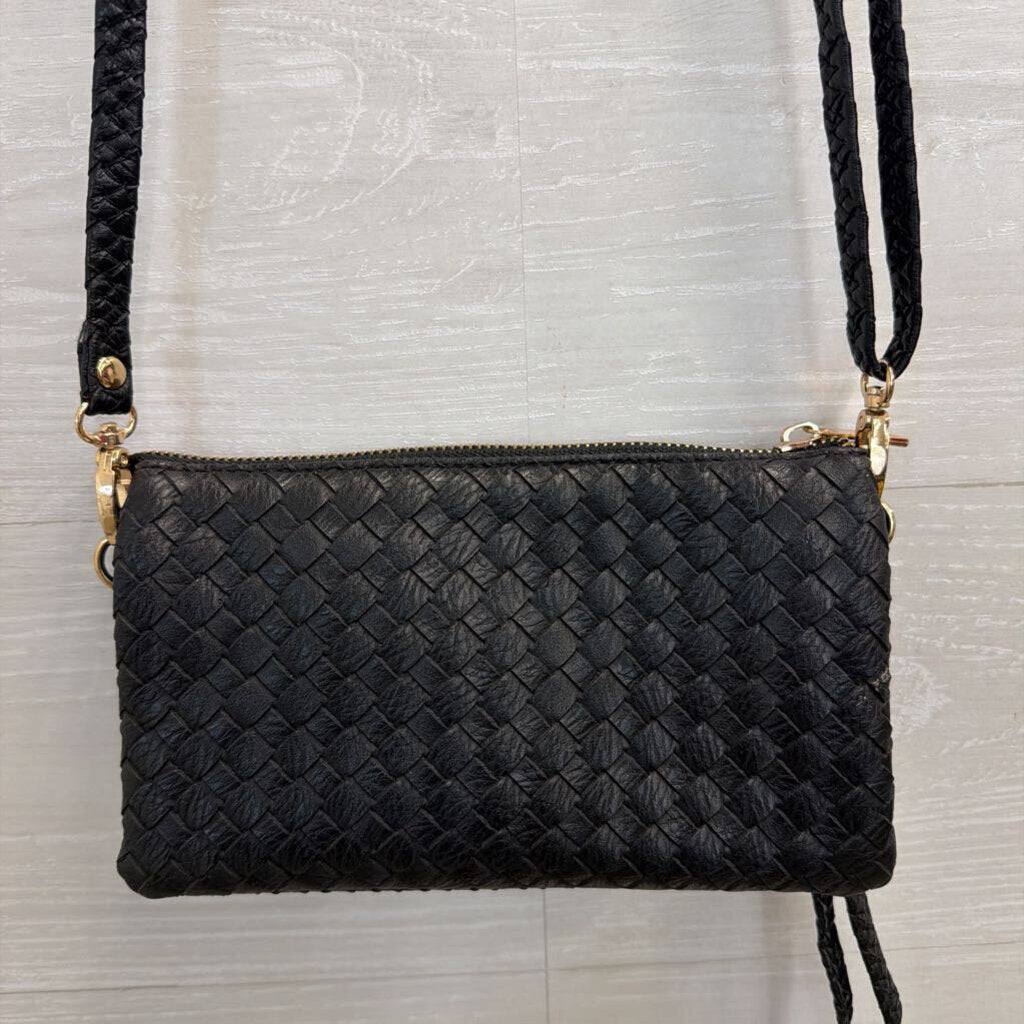 Black Woven Leather Wristlet/ Crossbody Purse