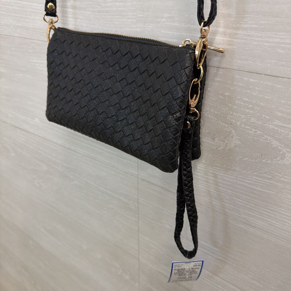 Black Woven Leather Wristlet/ Crossbody Purse