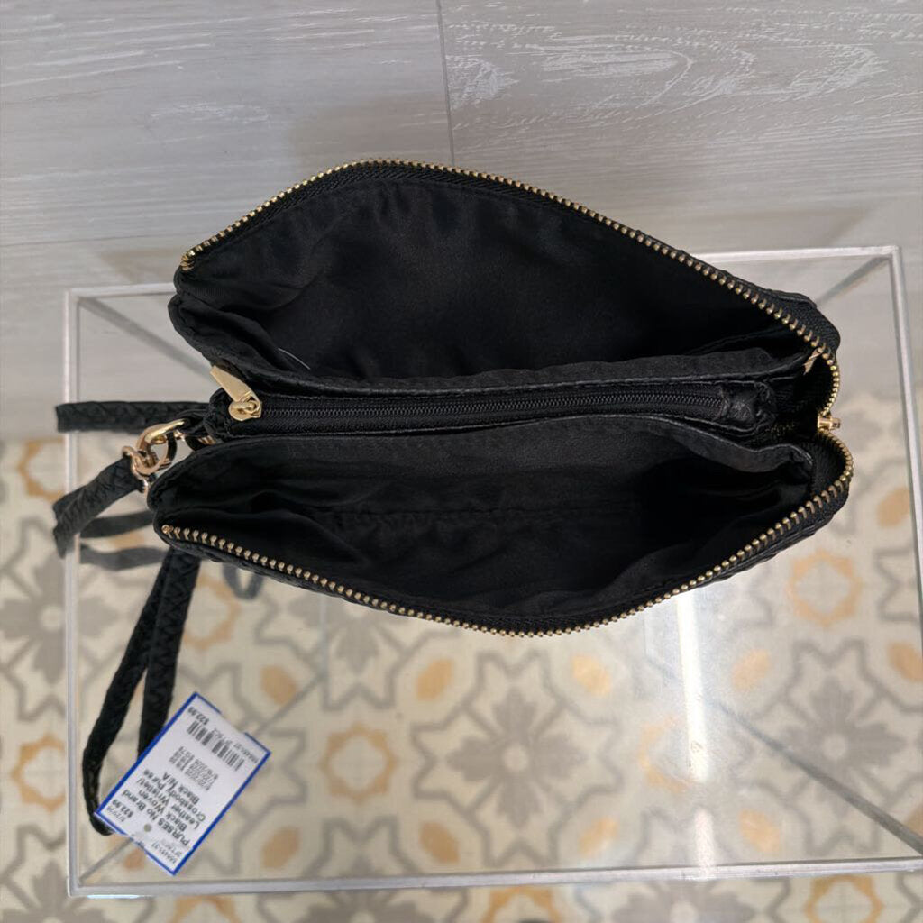 Black Woven Leather Wristlet/ Crossbody Purse
