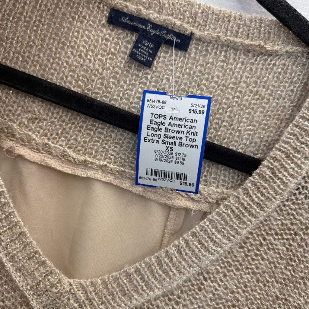 American Eagle Brown Knit Long Sleeve Top Extra Small