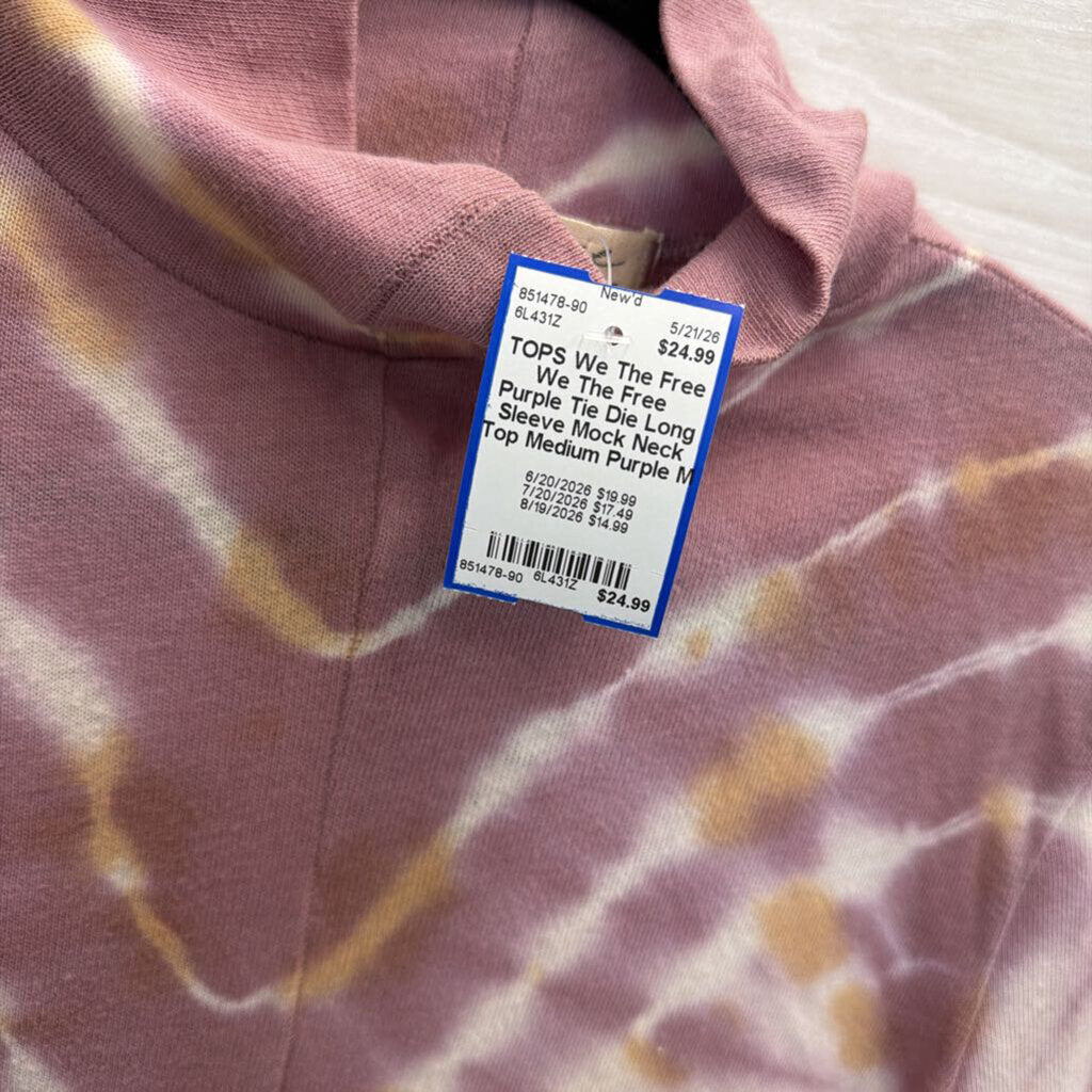 We The Free Purple Tie Die Long Sleeve Mock Neck Top Medium