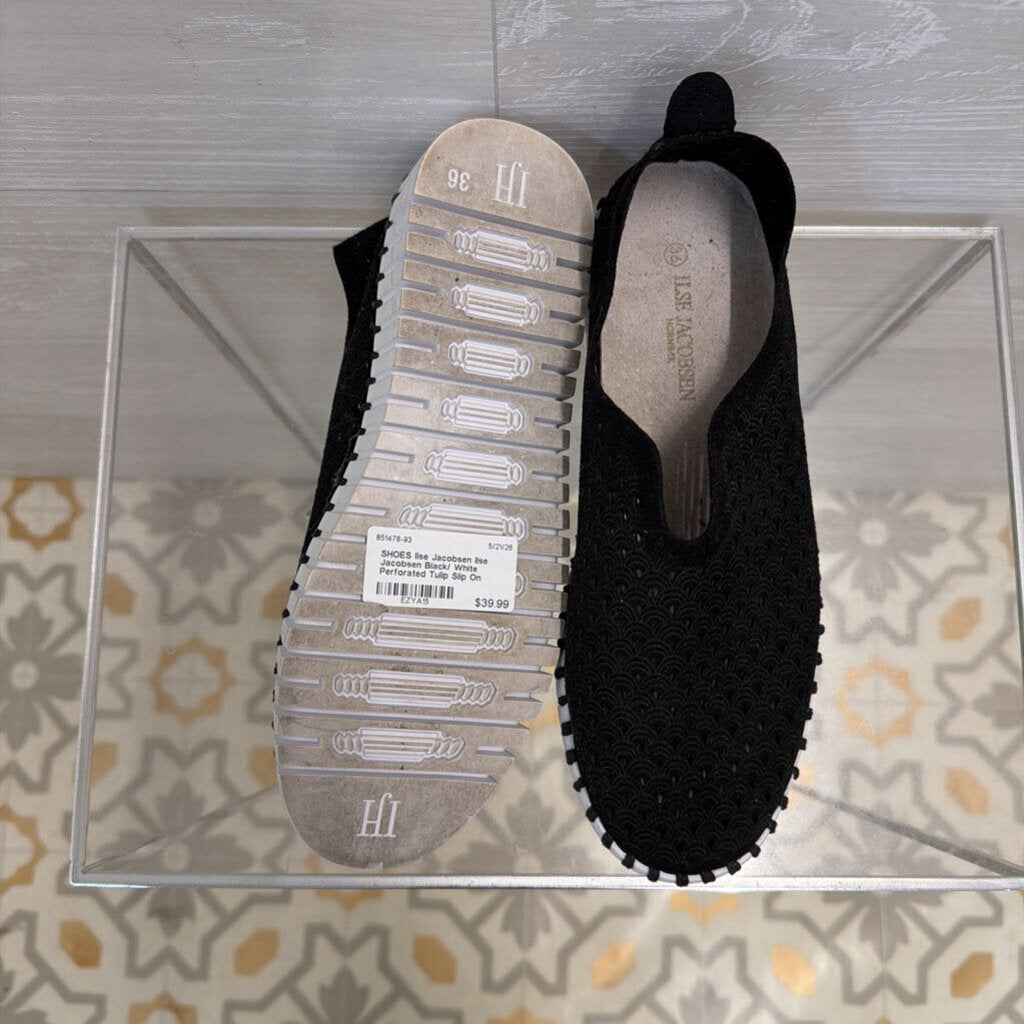 Ilse Jacobsen Black/ White Perforated Tulip Slip On Sneakers 36