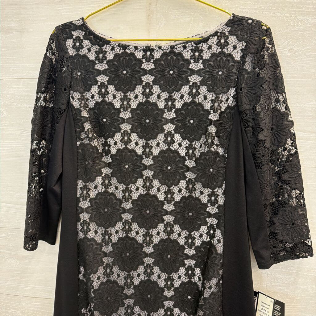 Nine West Black Grey Layered Lace Long Sleeve Dress 10
