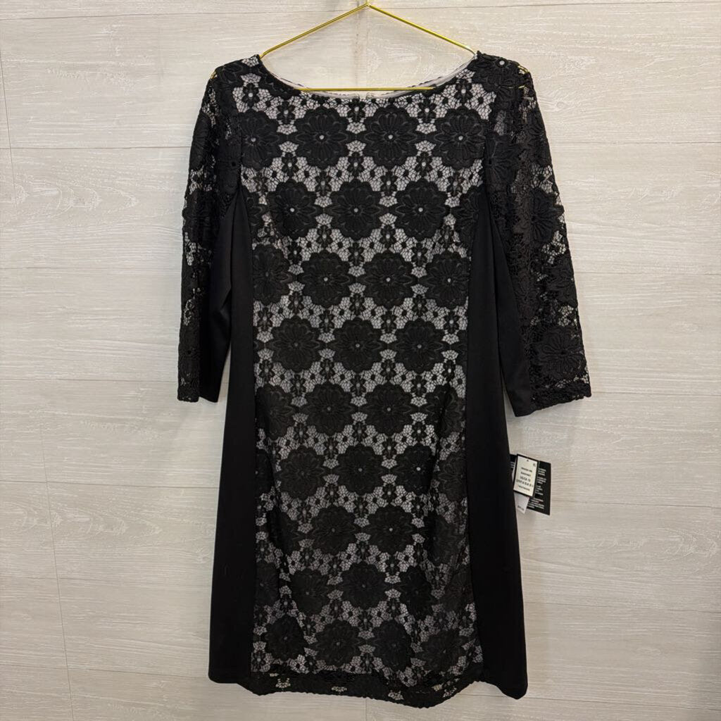 Nine West Black Grey Layered Lace Long Sleeve Dress 10