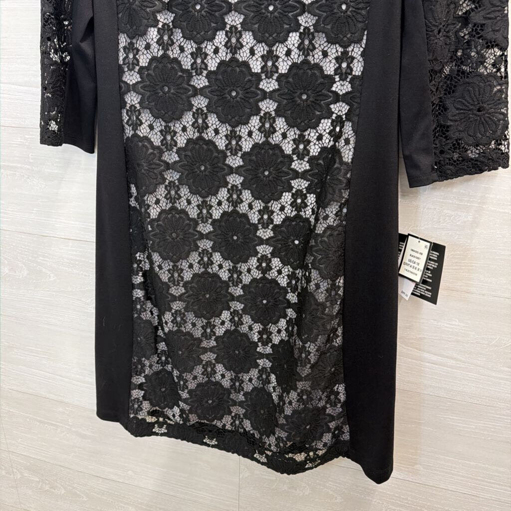 Nine West Black Grey Layered Lace Long Sleeve Dress 10
