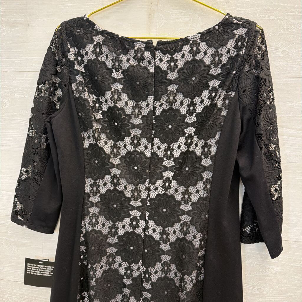 Nine West Black Grey Layered Lace Long Sleeve Dress 10