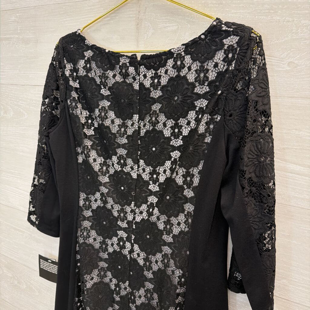 Nine West Black Grey Layered Lace Long Sleeve Dress 10