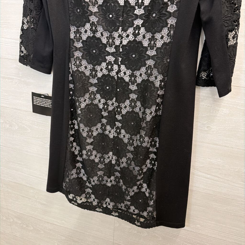 Nine West Black Grey Layered Lace Long Sleeve Dress 10