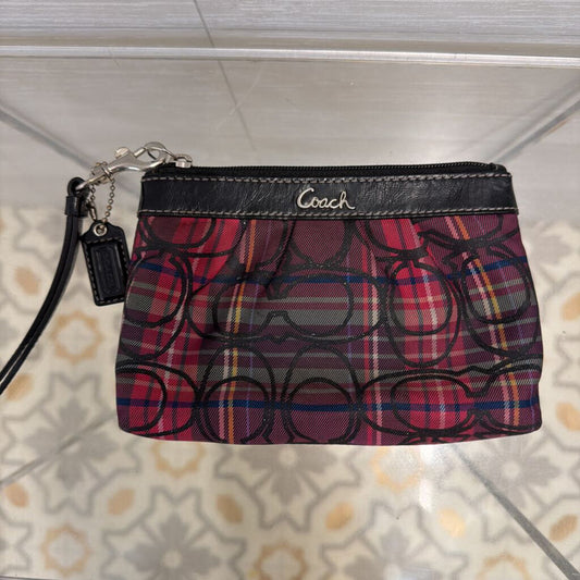 Coach Black/ Multi Tartan Plaid Poppy Wristlet