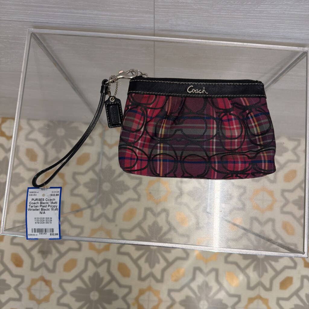 Coach Black/ Multi Tartan Plaid Poppy Wristlet