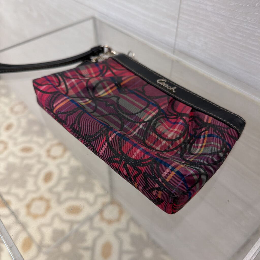 Coach Black/ Multi Tartan Plaid Poppy Wristlet