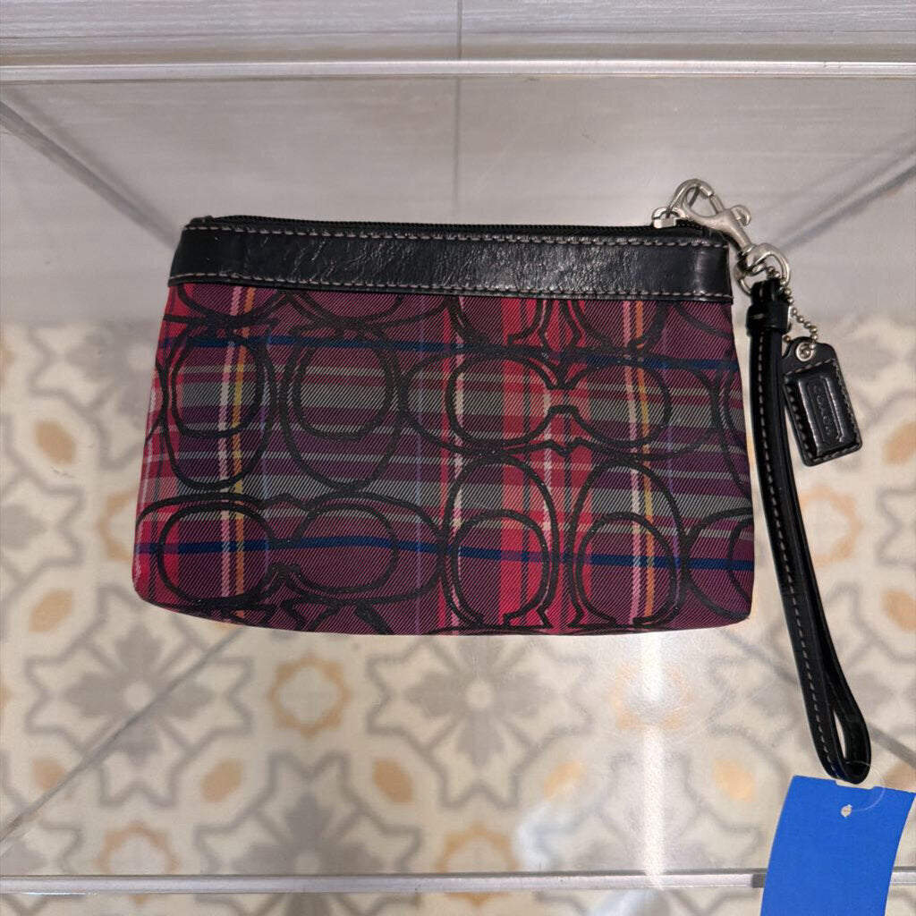 Coach Black/ Multi Tartan Plaid Poppy Wristlet