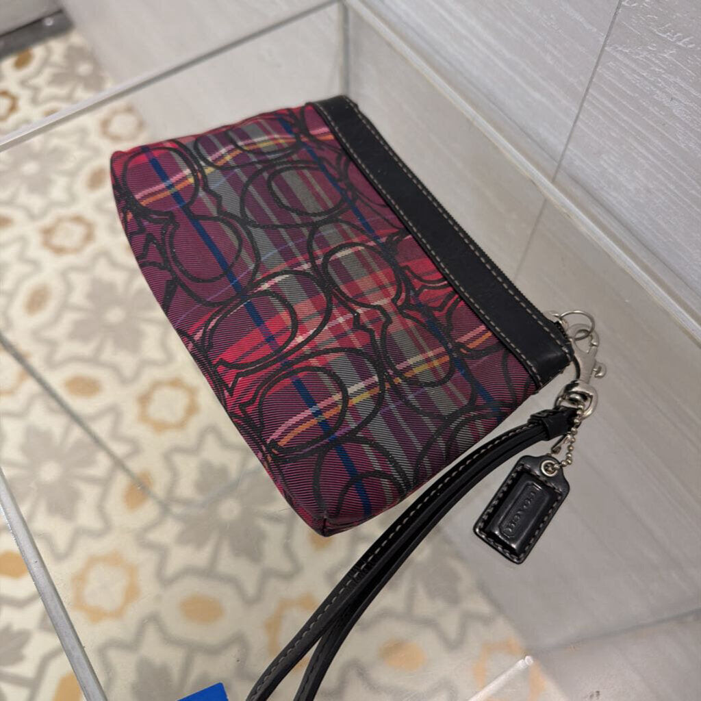 Coach Black/ Multi Tartan Plaid Poppy Wristlet