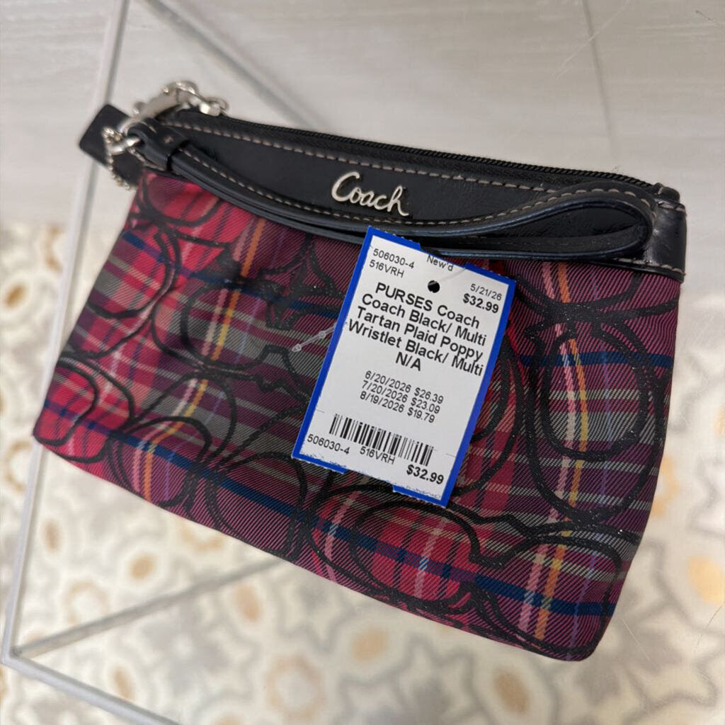 Coach Black/ Multi Tartan Plaid Poppy Wristlet