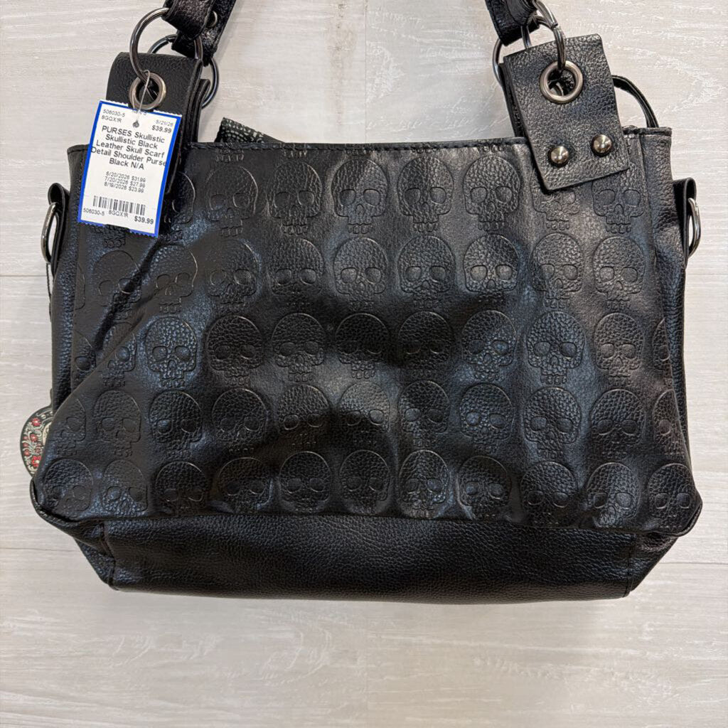 Skullistic Black Leather Skull Scarf Detail Shoulder Purse