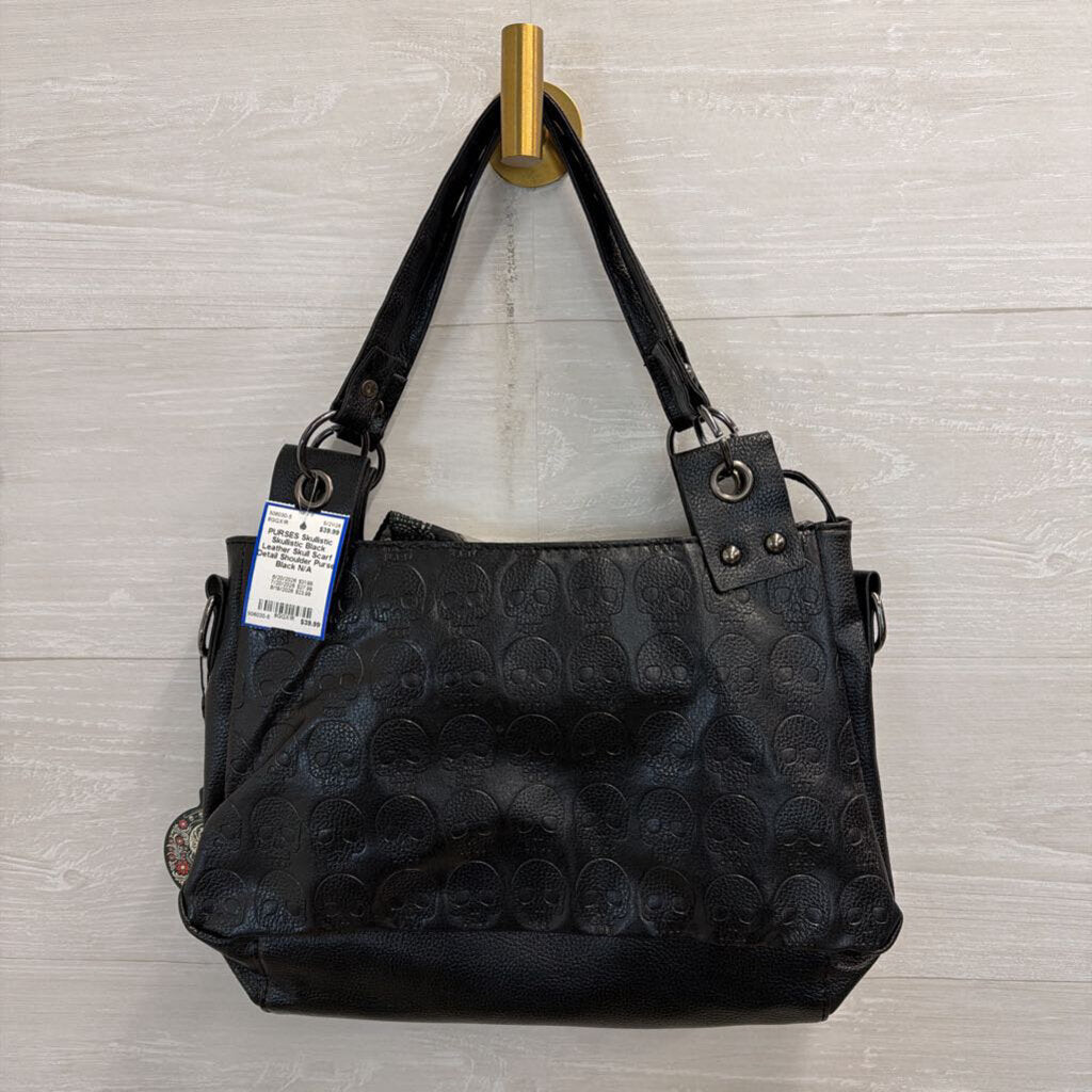 Skullistic Black Leather Skull Scarf Detail Shoulder Purse