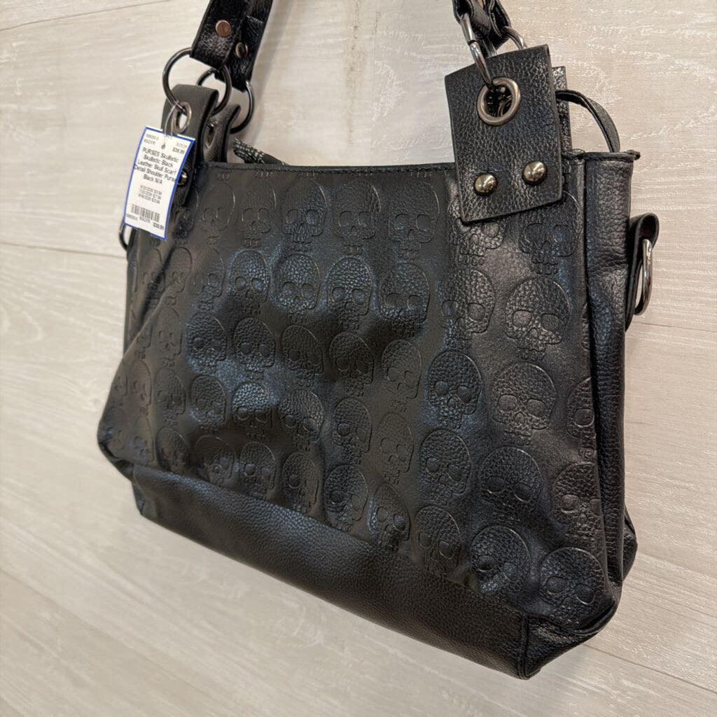 Skullistic Black Leather Skull Scarf Detail Shoulder Purse