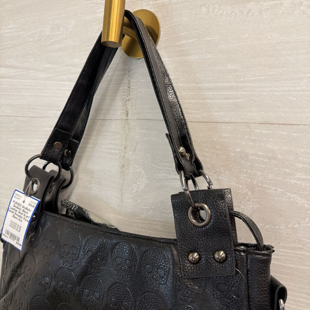 Skullistic Black Leather Skull Scarf Detail Shoulder Purse